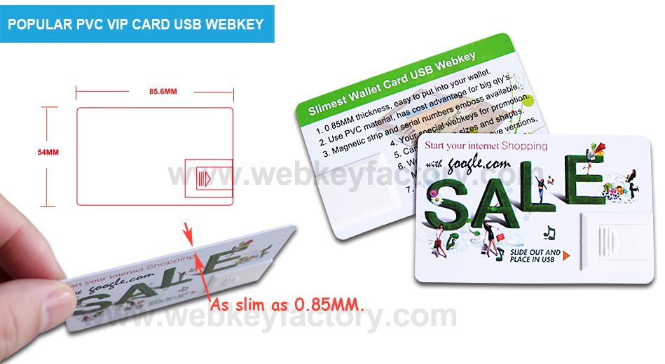 PVC VIP card USB webkey, Wallet card usb webkey