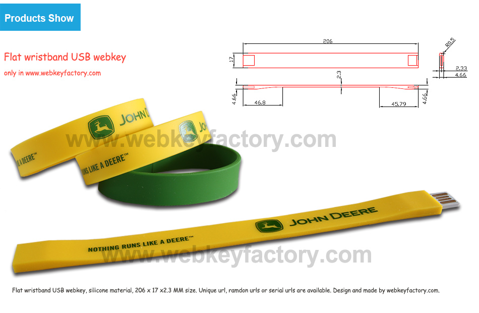 flat wristband usb webkey, made by webkeyfacotry.com